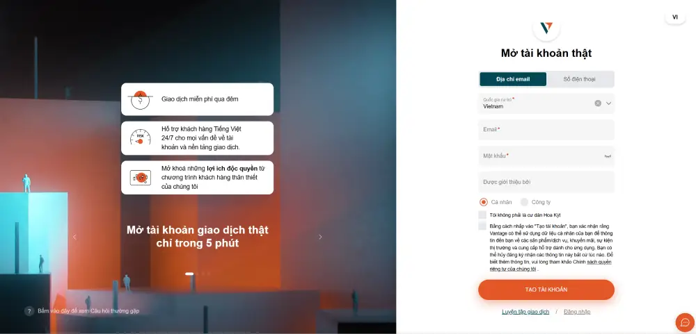 hướng dẫn đăng ký tài khoản sàn vantage