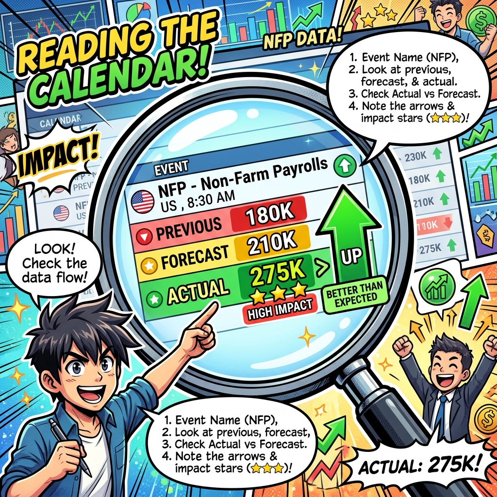 Cách đọc lịch kinh tế Forex với Previous Forecast Actual